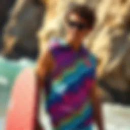 Colorful surf fashion from the 90s showcasing vibrant patterns and styles