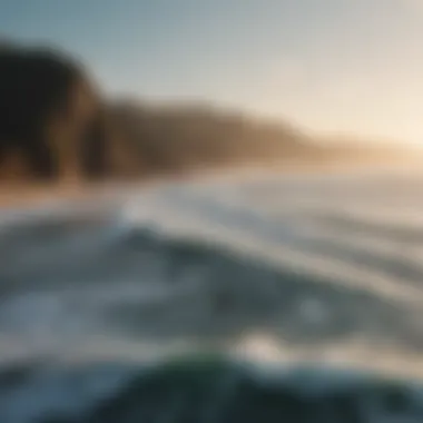 Aerial view of coastal landscape with perfect surfing waves