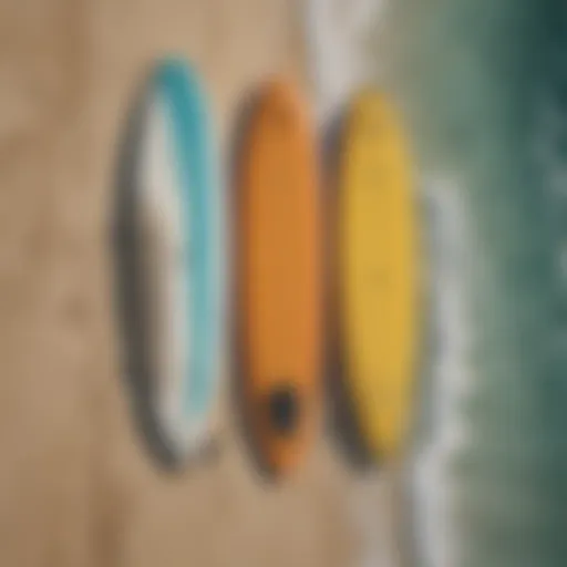 Aerial view of surfboard with different paddle sizes