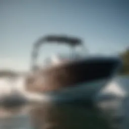 A sleek wakeboard boat slicing through the water