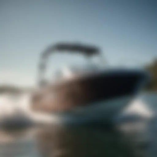 A sleek wakeboard boat slicing through the water