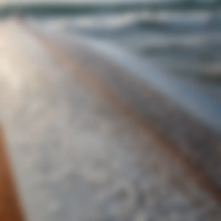 Close-up of a surfboard with intricate design patterns