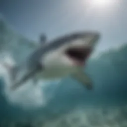 A majestic great white shark gliding through crystal clear waters