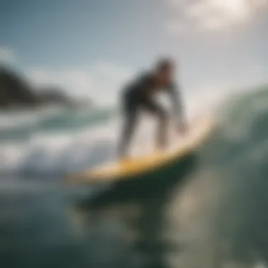 Surfboard with fins in action on the water