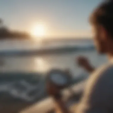 Finding the Best Waves Surfer analyzing compass readings to find the best waves