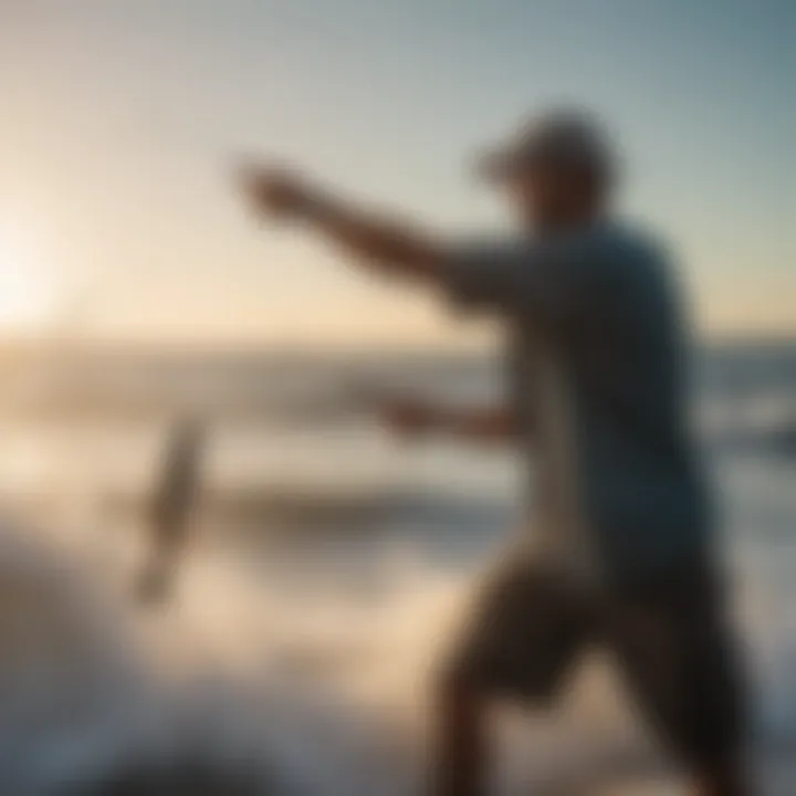 Angler reeling in a big catch in the surf