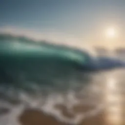 An expanse of ocean waves breaking on the shore under a clear sky