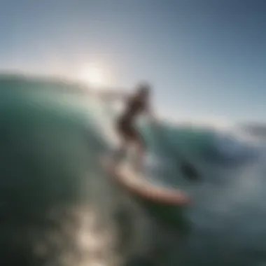 Paddle board cutting through the waves