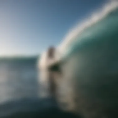 Barrel riding on waxed surfboard