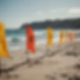 Illustration of beach warning flags with different color codes