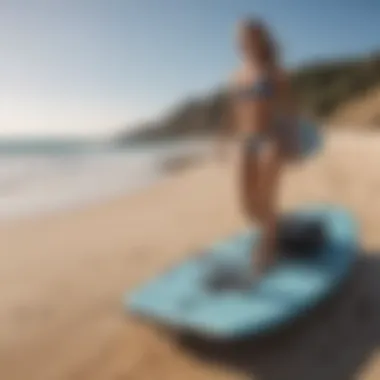 Teenager showcasing stylish boogie board on the beach