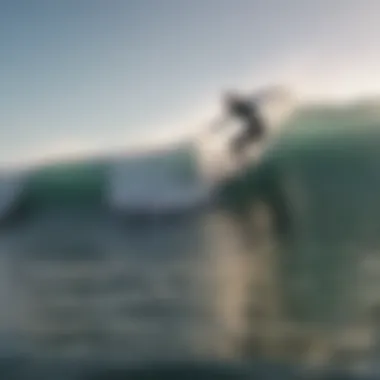 Surfers riding waves at a popular California beach