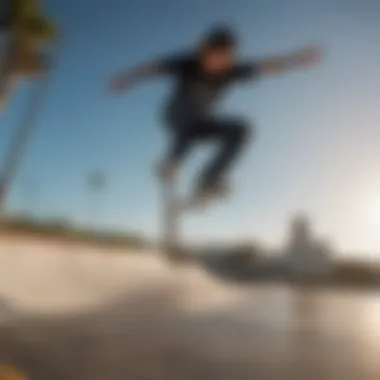 Blind skateboarder executing a perfect ollie