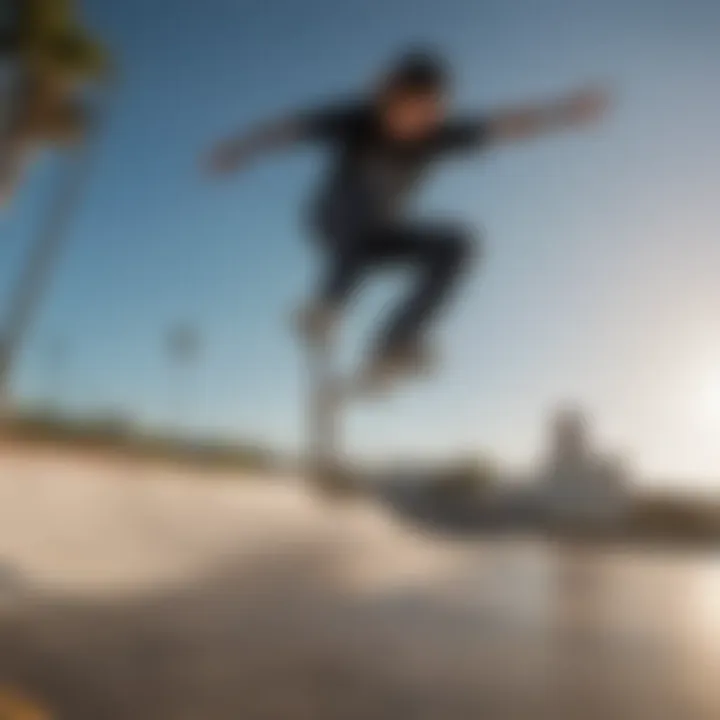 Blind skateboarder executing a perfect ollie