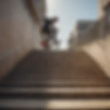 Blind skateboarder conquering a stair set