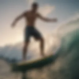 Dynamic surfer riding a wave showcasing high-performance boardshorts