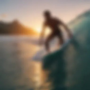 Surfer Riding the Waves at Sunset