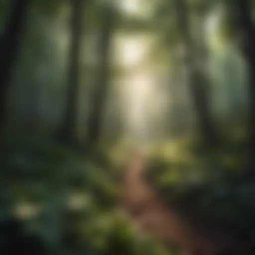 Illustration depicting a serene forest with sunlight filtering through leaves