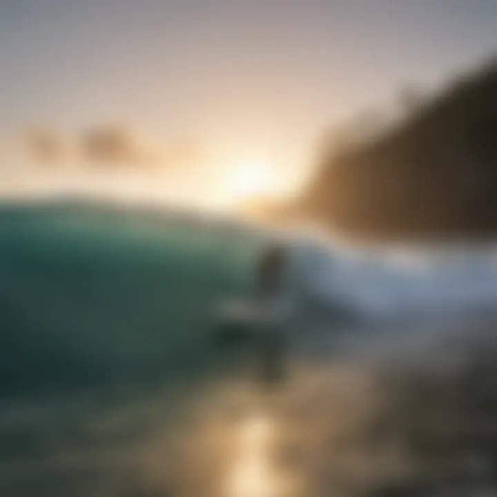 Surfers paddling out at dawn in the Caribbean