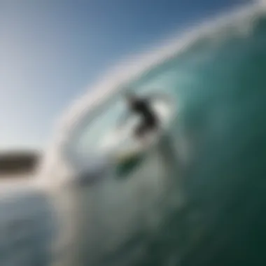 Surfboarder carving through a barrel wave