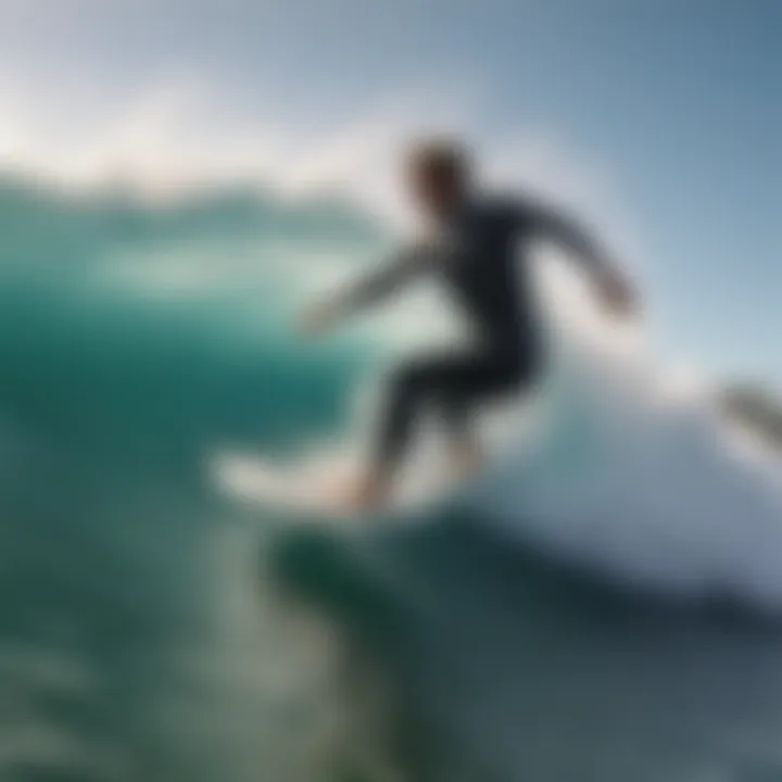 Surfboarder performing a stylish turn on a wave