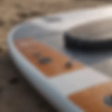 Close-up of paddle board dimensions and weight capacity