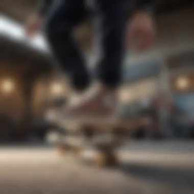 Skateboarder perfecting a trick in specialized skateboarding shoes