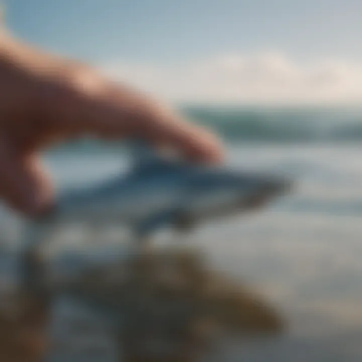 Close-up of Sharkbanz device on surfboard