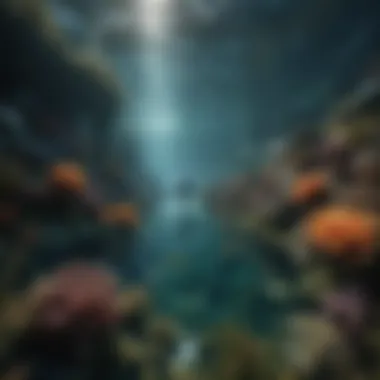 A serene underwater landscape showcasing a variety of marine life