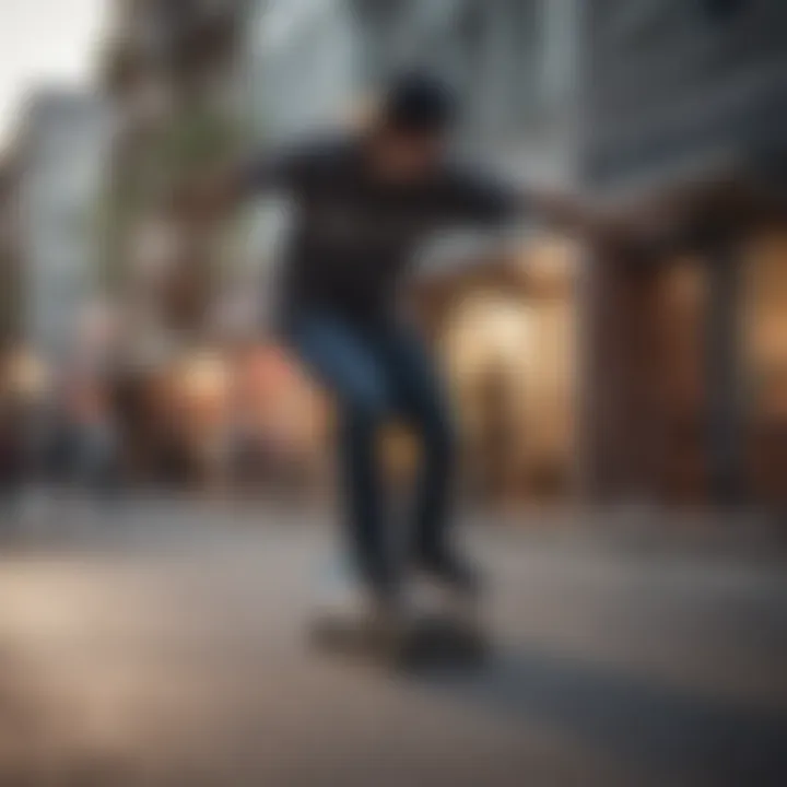 Person performing tricks on a skateboard in an urban environment