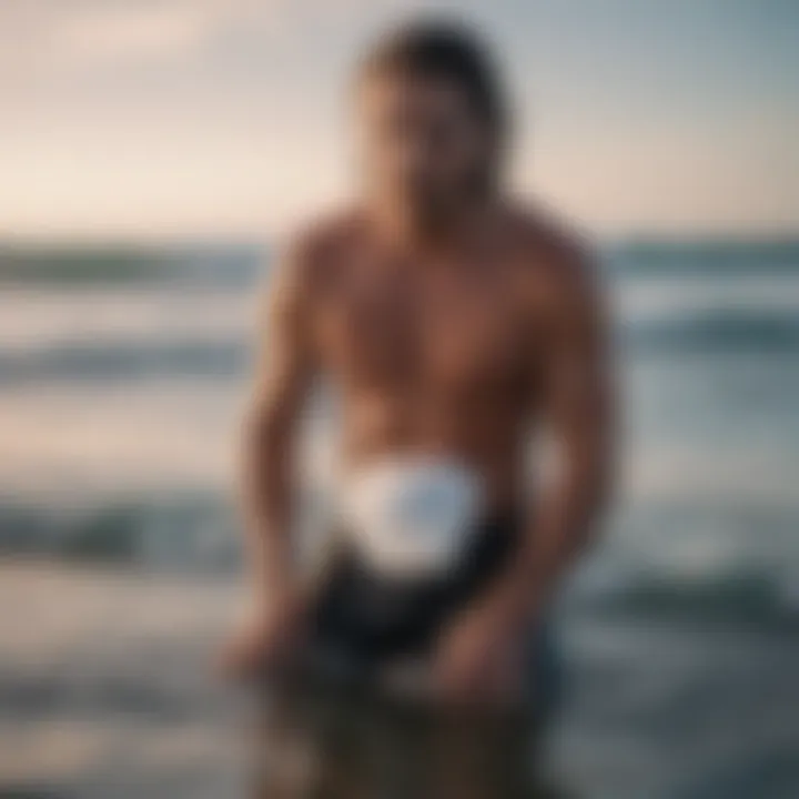 Man holding ice pack for jellyfish sting pain relief