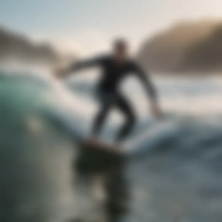 Surfer using a waterproof key holder while riding a wave