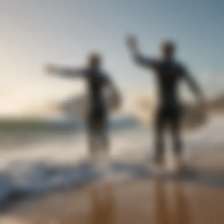 Surfers celebrating after a successful session at a beachbreak