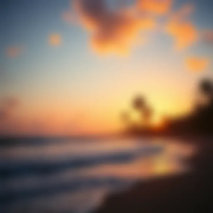 Scenic beach landscape ideal for surfing during sunset