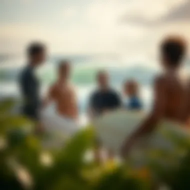 Local surfers sharing tips at a surf school