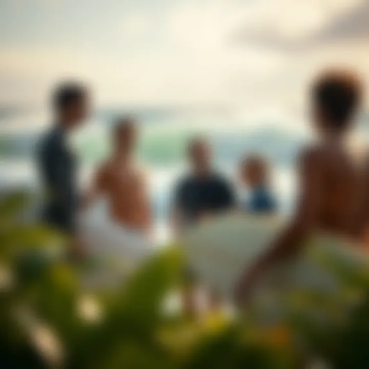 Local surfers sharing tips at a surf school