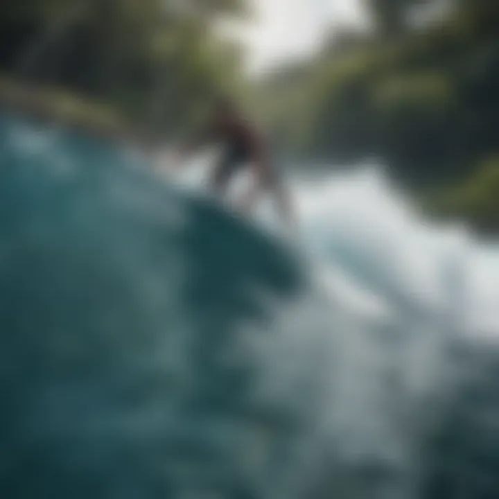 Surfer navigating through crystal clear blue barrels