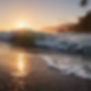 Landscape of Playa Grande surf break at sunset