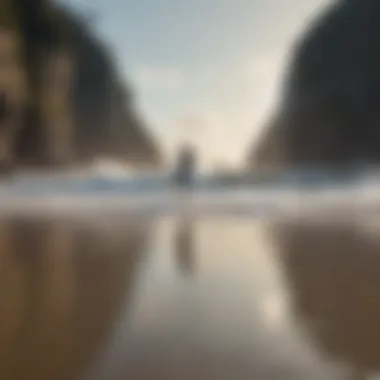 Surfer walking along the shore of Witch's Rock beach