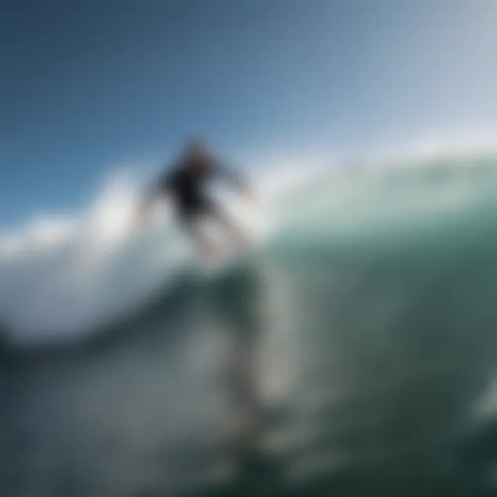 Surfboarder performing a sharp turn on a wave