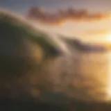 Surfboard against vibrant sunset sky