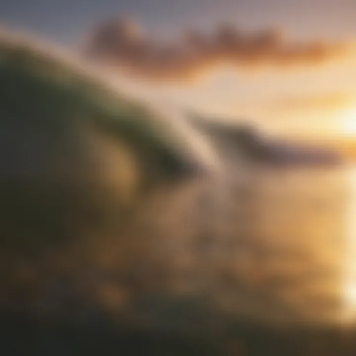 Surfboard against vibrant sunset sky