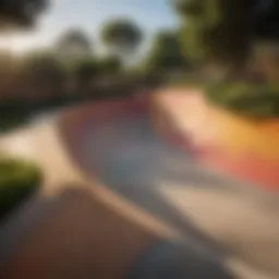 A beautifully designed backyard half pipe showcasing its smooth transitions and vibrant colors.