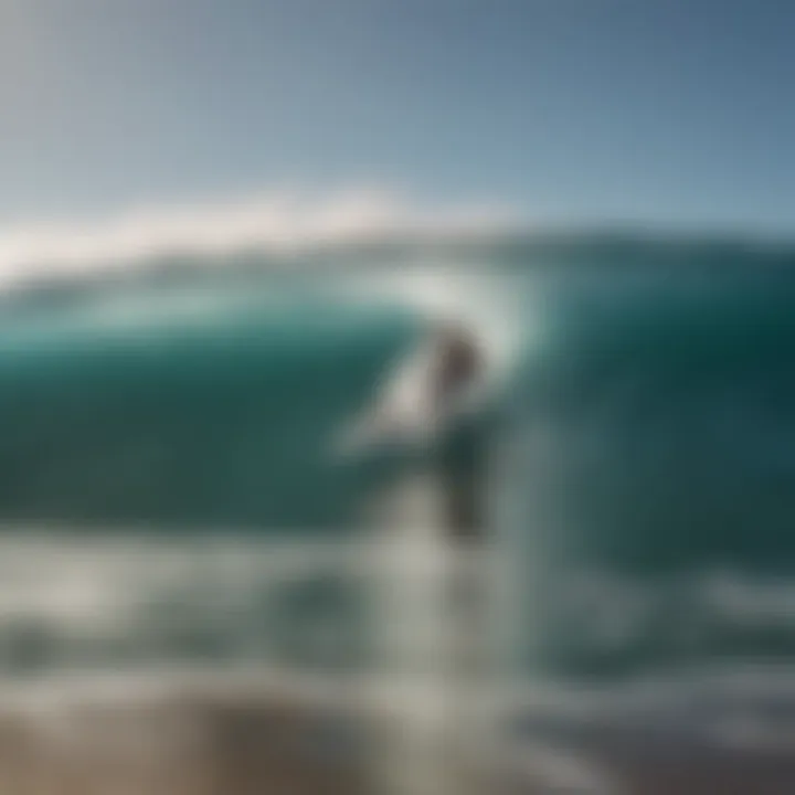 A surfer analyzing wave conditions while holding a surfboard, contemplating the perfect ride.