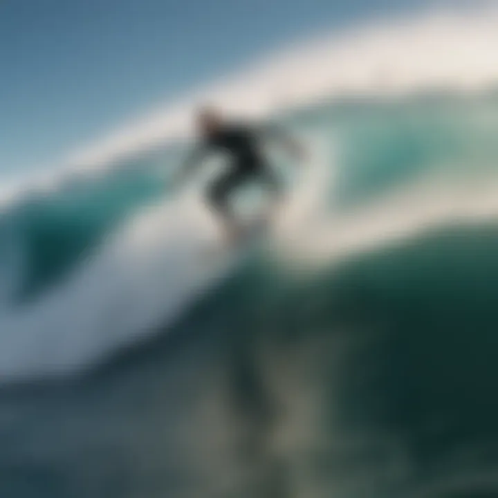 Electric surfboard rider carving through a wave with precision