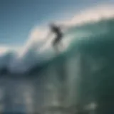 Surfer balancing on wave