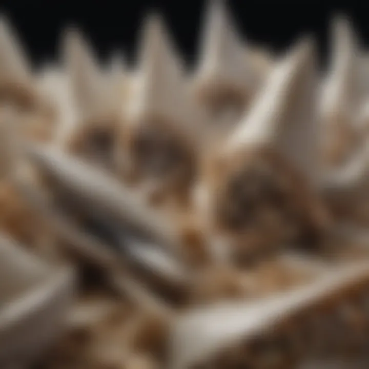 Close-up of intricate shark teeth arrangement displaying predatory prowess