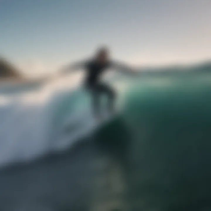 Surfer riding a high-tech smart board on a futuristic wave