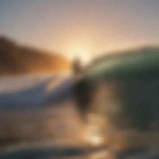 Surfer riding a wave at sunset