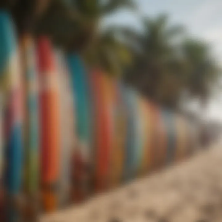 Colorful surfboards lined up at Puerto Escondido beach